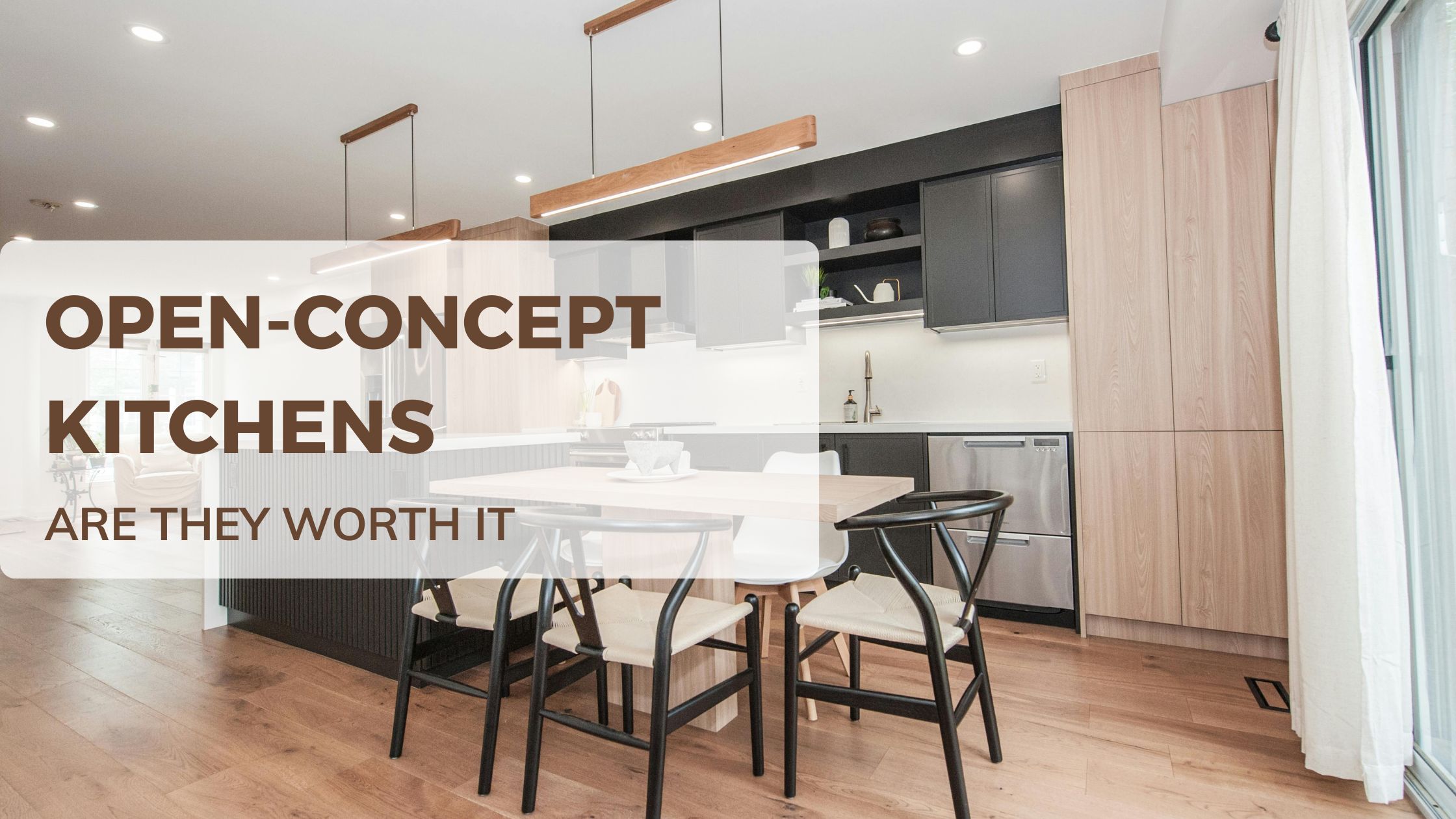 Modern open concept kitchens with dining and living space in Richmond Hill showcasing sleek cabinetry, wood flooring, and spacious layout.